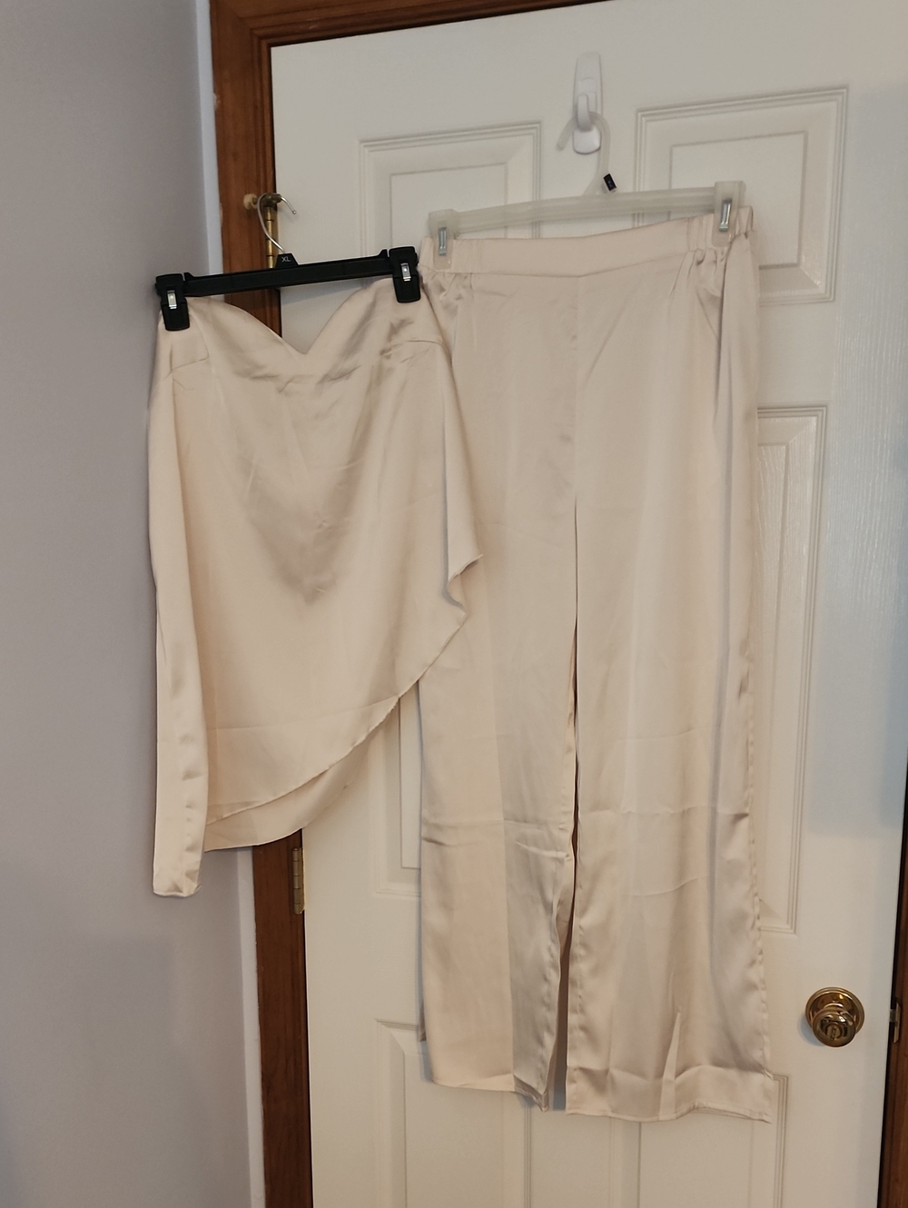 SHEIN Cream Asymmetrical Top Wide-Leg Pants Size Large